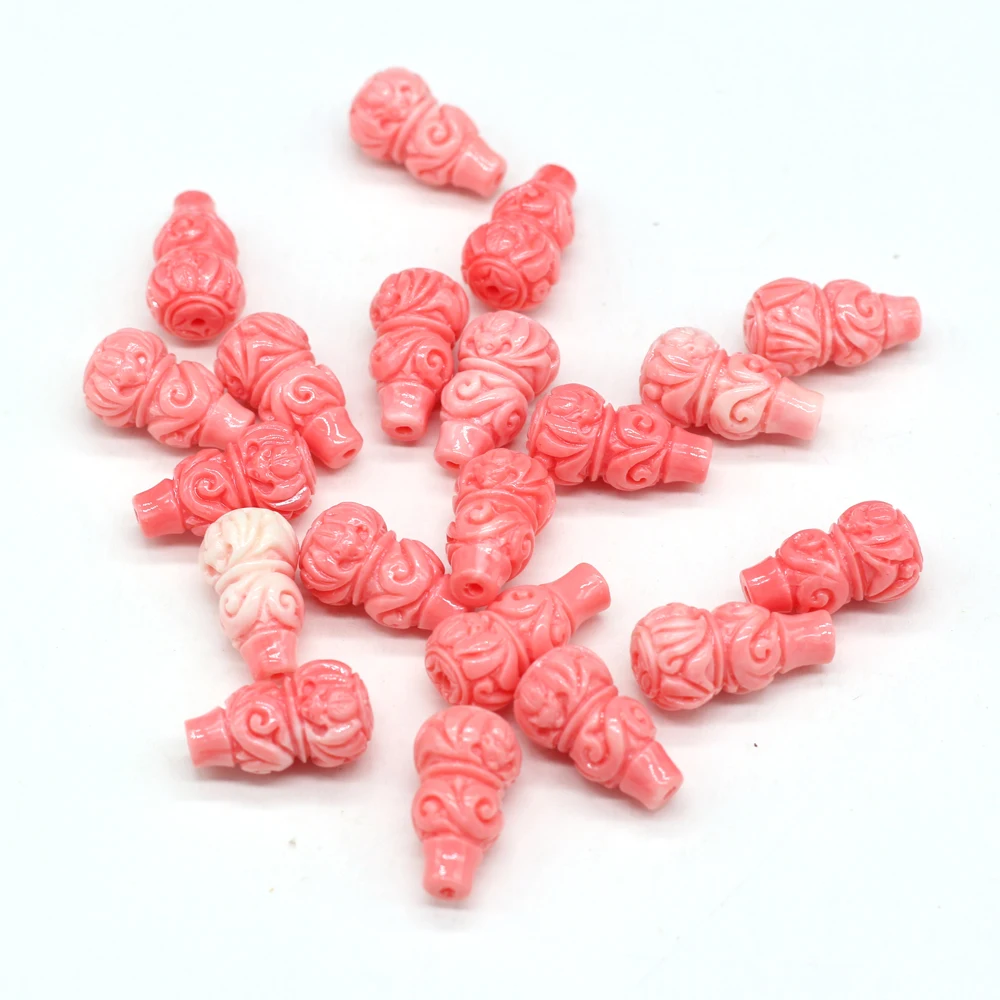 10Pcs Hot Sale Natural Pink Coral Pendant Gourd Shaped Through-Hole Beads For Jewelry Making DIY Necklace Bracelet Accessory