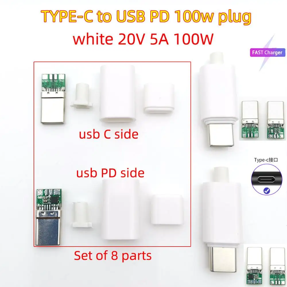 Cable de soldadura USB tipo C a tipo C, Conector de carga rápida, adaptador de datos de alimentación con funda, 100W, 20V, 5A