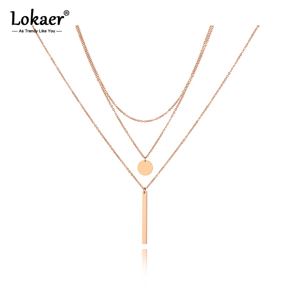 Lokaer Mode Rechteckige Kleine Runde Damen Halskette Edelstahl Geometrische Drei-schicht Colliers Halskette Für Frauen N19149