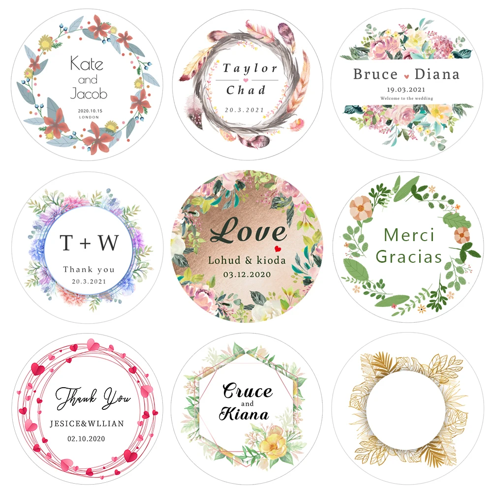 

2.5/4.5/6cm Custom Sticker Name Sticker Waterproof Seal Label Christmas Wedding Thanksgiving Floral Stickers Water Bottle Labels