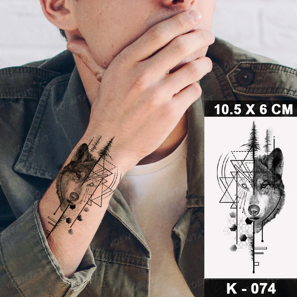 Waterproof Temporary Tattoo Sticker Fake Tatoo Realistic Body Art Animal Wolf Rose On Arm Black Tatto For Men Women Child Tattoo