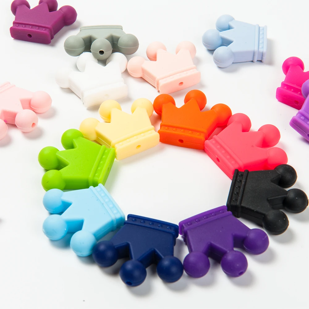 Cute-idea 10pc Crown Silicone Beads BPA Free Chewy sensory Crafts Chain For Pendant Baby Teether Toy DIY gift