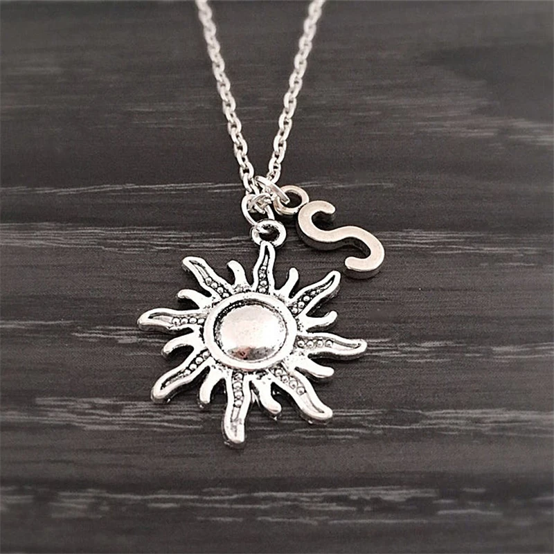 Sun Necklace, Initial Necklace, Name Initial Jewelry, Best Friend Jewelry, Nautical Necklace, Beach Jewelry, Sun Lover Gift