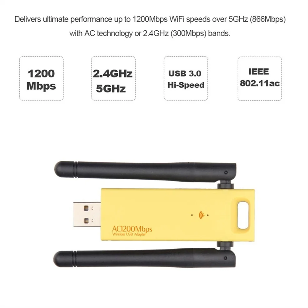 LccKaa-adaptador Wifi USB 1200 de 3,0 Mbps, banda Dual, 5GHz, 2,4 Ghz, 802.11AC, RTL8812, antena Wifi, Dongle, tarjeta de red para ordenador portátil y de escritorio