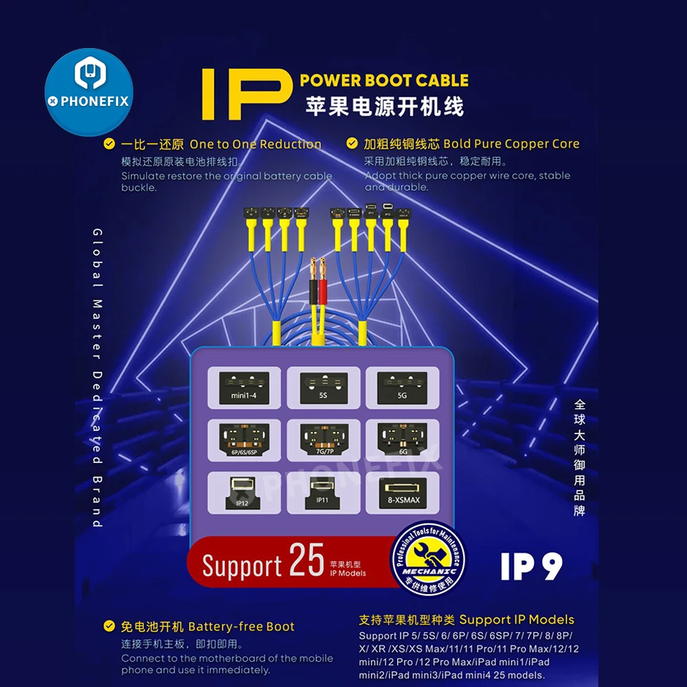 Mechanical IP9 PR0 Kabel Daya Ponsel Kabel Uji Catu Daya untuk IP 5-IP 12 PRO MAX untuk Ipad Mini Kabel Uji Baterai Kabel Boot Up Line