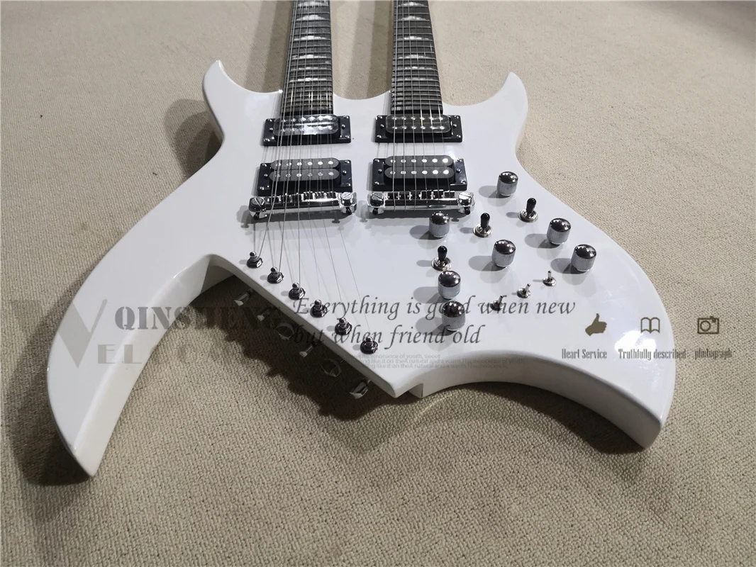 Presell custom double neck white electric guitar,6 strings guitar 12 strings guitar,tremolo bridge,chrome hardware