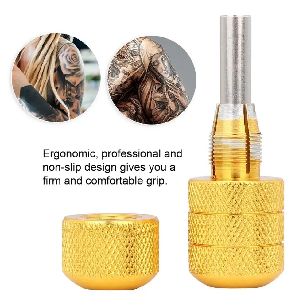 25mm Boutique Aluminum Alloy Knurled Non-Slip Grip Tube With Back Self-Locking Tattoo Handle Supplies Body Art Tools Gold Colors