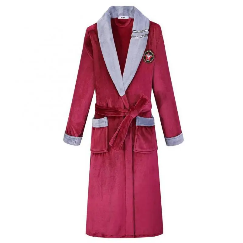 Warm Casual Softy Sleepwear Men Nightgown With Belt Sleep Dress Padded Flannel Long Kimono Bathrobe Gown Winter New Thicken Robe