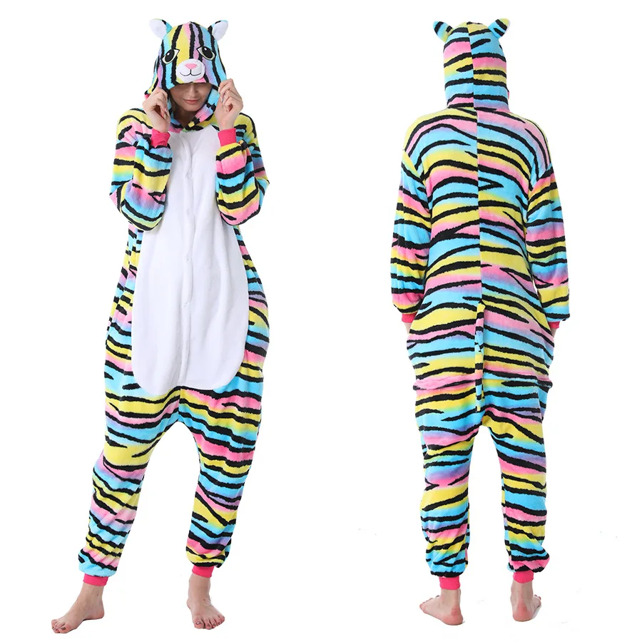 Women Unicorn Pajamas Sets  Flannel Cute Animal Pajamas Kids Women Winter Tiger Cat Nightie Pyjama Sleepwear Homewear