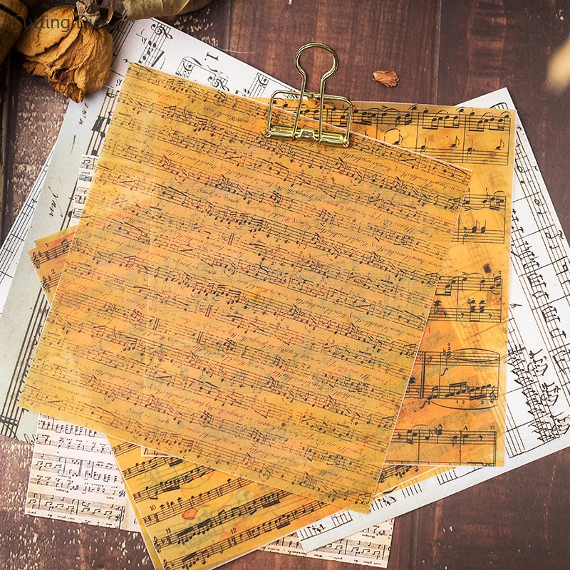 Vintage Music Page Vellum papierowe naklejki do scrapbookingu, DIY tworzenie kart, rękodzieło, nowość, 8 szt.