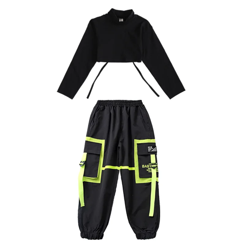 Kid Kpop Hip Hop Clothing Sweatshirt Crop Top Streetwear Tactical Cargo Jogger Pants for Girls Boys Jazz Dance Costume Clothes