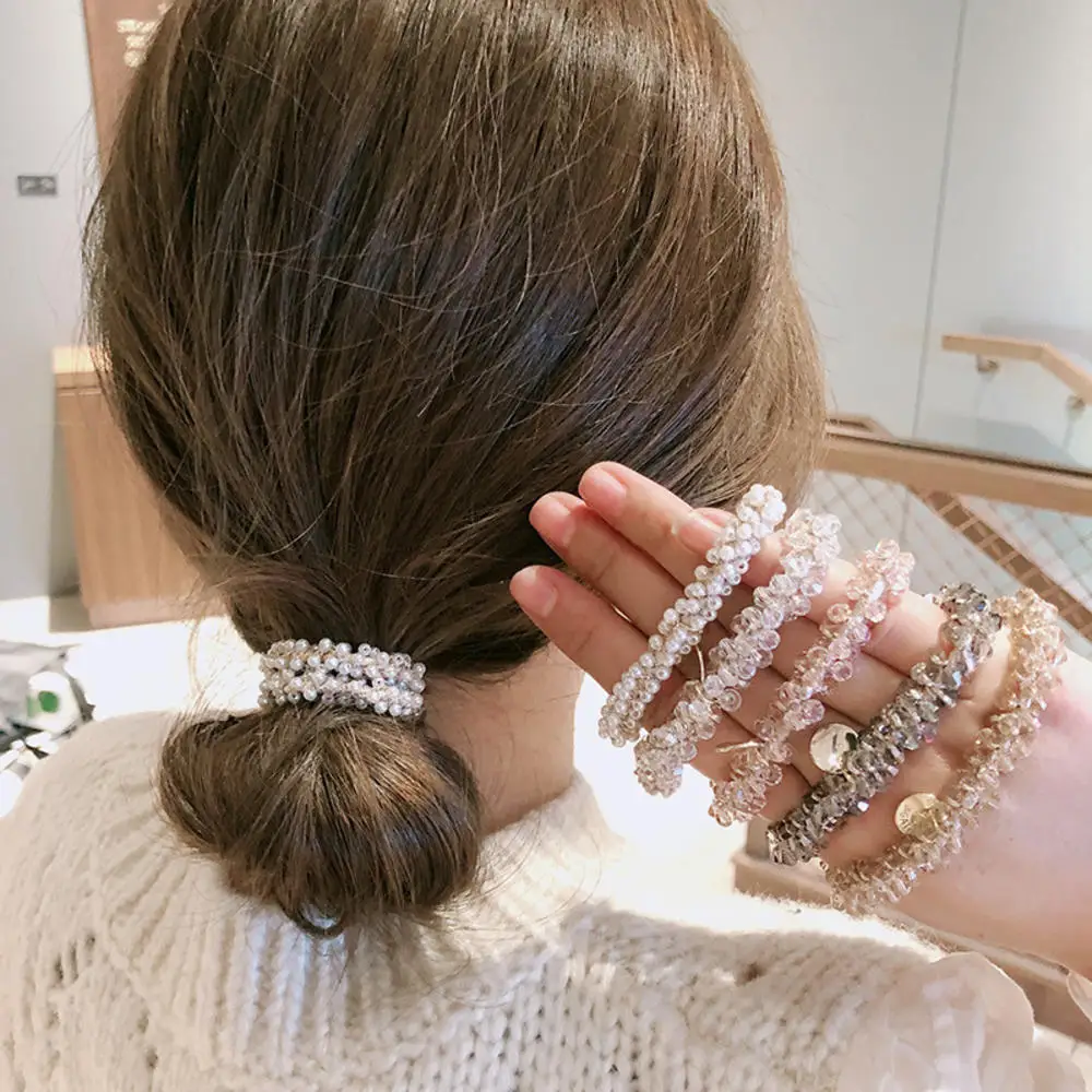 1pc Pearl Beads Scrunchies Fashion Pearls Elastic Hair Rope Gum For Woman Ponytail Holders Rubber 7Colors Pearls Hair Ring New