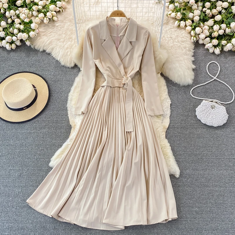 

Notched Collar Women Suit Dresses Party Woman Dress High Waist A-Line Elegant Autumn Vintage Spring 2022 Long Vestido Feminino