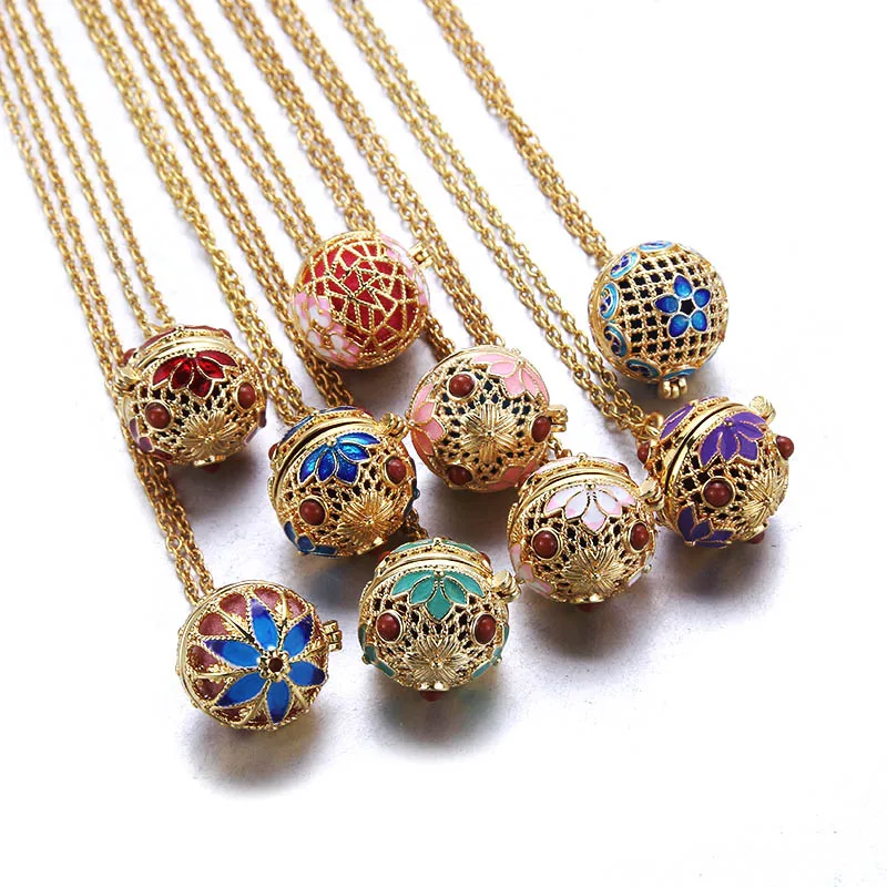 Luxury Golden Aromatherapy Necklaces wonderful oil painting open locket Aroma Diffuser Necklace Essential Oils perfume necklace