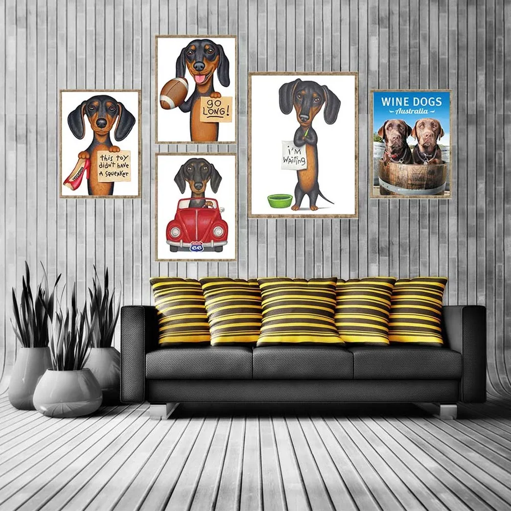 Modern Prints Fashion Clever Dog Poster Quotes Car Wine Dog Wall Art Pictures Canvas Painting Living Room Decoration Cuadros