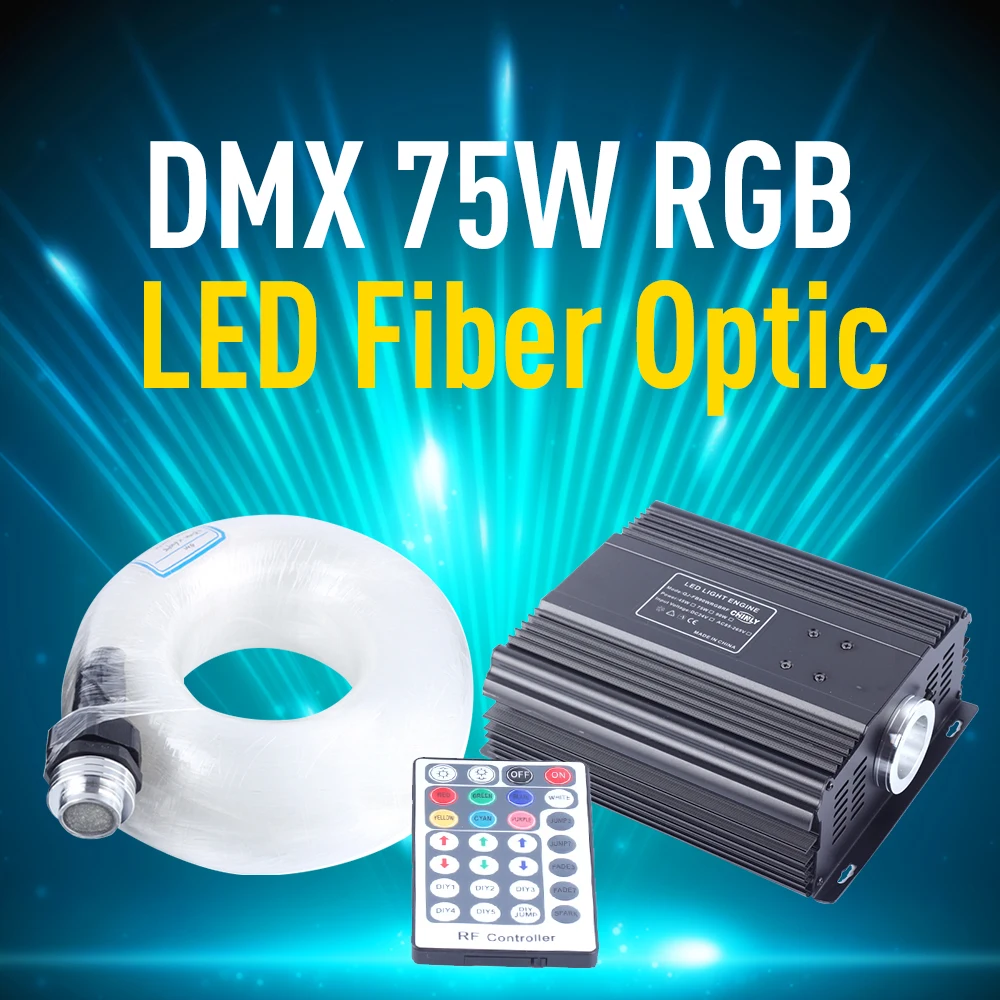 DMX 75W RGB LED Fiber Optic Engine Driver Light 4m 550pcs 0.75mm Fiber Optic Cable 28 key RF Remote Control Star Lighting