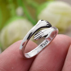 Promotion Elegant Give Me Hug Design Thai Silver Ladies Ring Jewelry Valentine's Day Gift No Fade