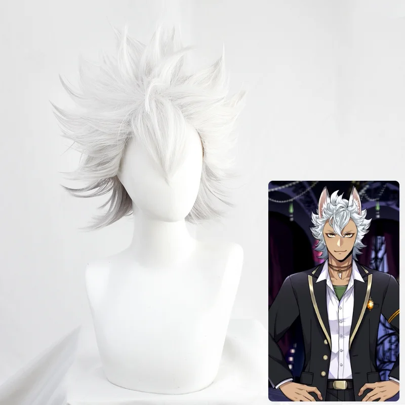 Twisted Wonderland Jack Howl Cosplay Wig Short Silver Synthetic Hair Wig Pelucas + Free Hair Net+Ears