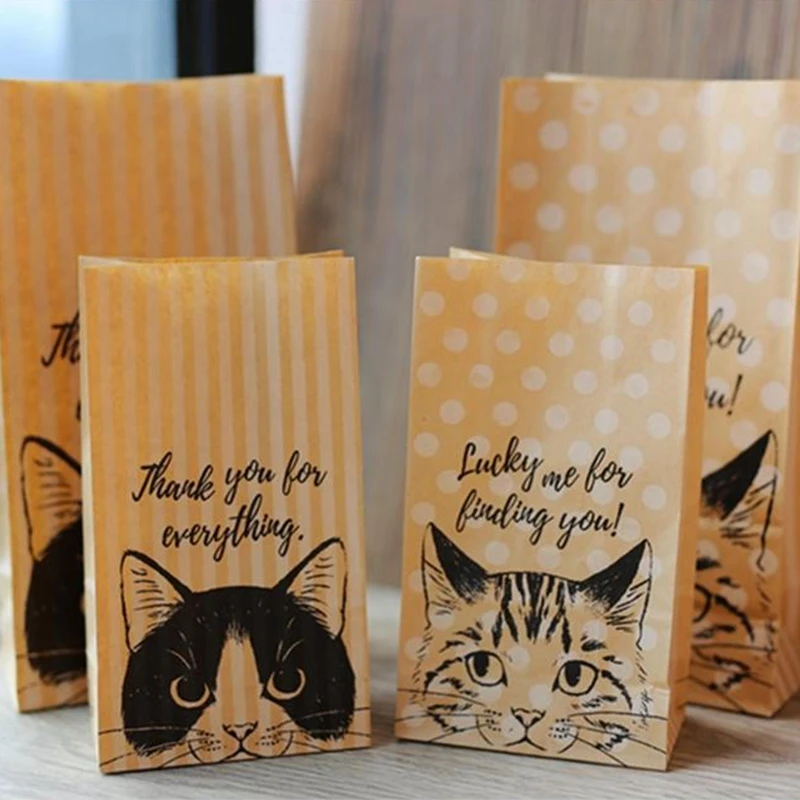 Cat Kraft bag,Wedding Party Favor Treat Buffet Bag,Candy Cookie Bread Nuts Bag For Biscuits Snack Baking Package bag 10pcs/lot