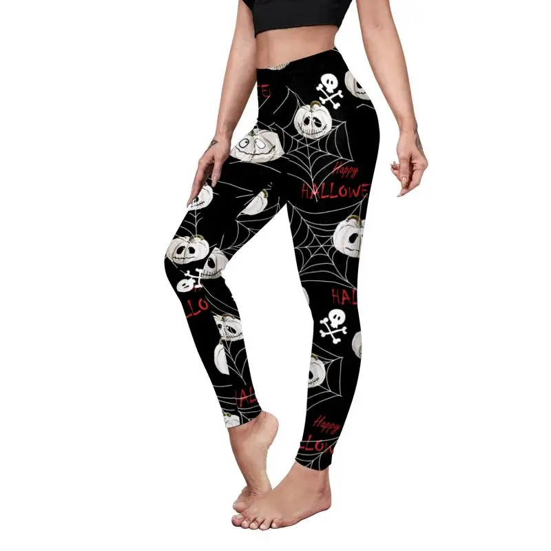Nadanbao Leggings mit Spinnennetz-Skelett-Print, Halloween-Party, Damenhose, Sommerhose mit mittlerer Taille, weibliche Fitness-Sportstrumpfhose – Detail 16