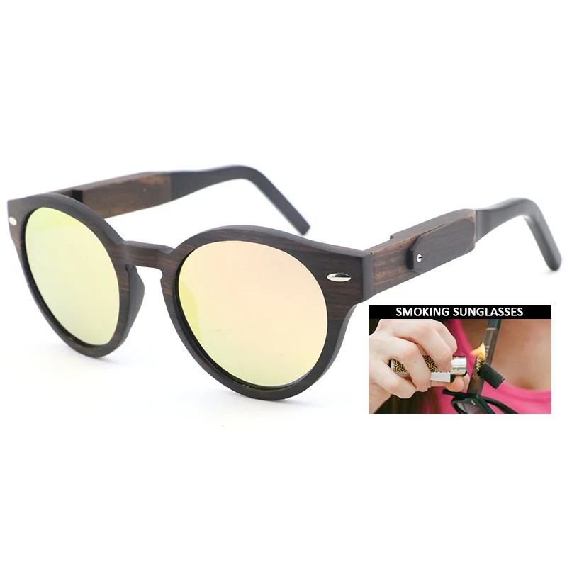 Dropshipping 2023 Newest Acetate And Wooden Smoking Sunglasses High Quality Cat Eye Ebony Smokable Pipe Sun Glasses