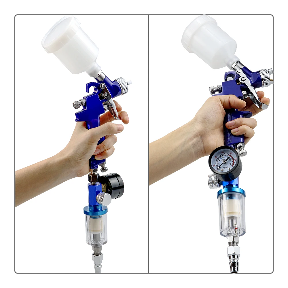 LUCHSHIY HVLP Mini Paint Spray Gun 0.8/1.0mm Nozzle H-2000 Professional Airbrush Painting Car Pneumatic Gun Pressure Regulator