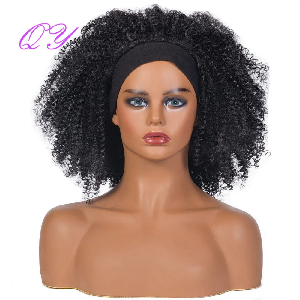 Synthetic Womens Headband Wig  Black Soft Long Afro Kinky Curly For Women Wigs Adjustable Size Daily Wear Fluzzy Full Wig