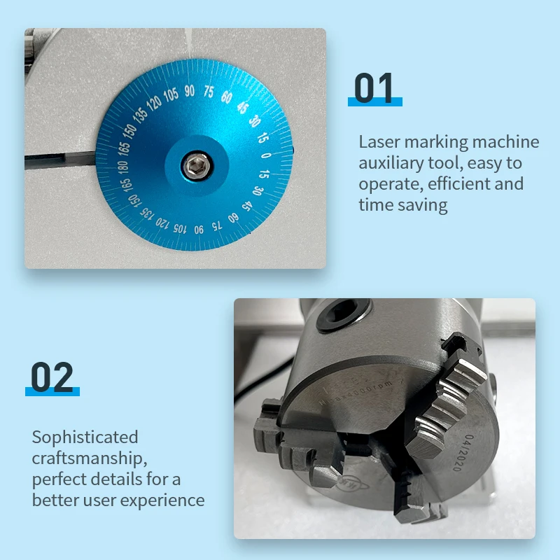 Fiber Laser Marking Machine Parts Rotary With Driver Worktable Diameter 80mm Rotary Fixture Gripper Three Chuck Rotary Axe