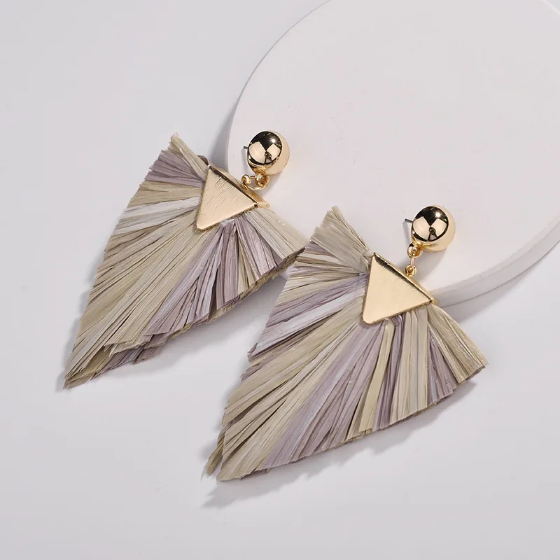 Triangle Hat Raffia Earrings Stitching Arrow Dangle Tassel Earrings for Women Fashion Jewelry  Korean Fashion Christmas Earrings image 2
