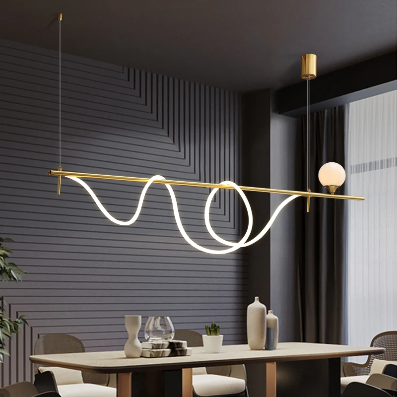 

New Creative LED Pendant lamp Living Room Nordic Simple Bedroom Kitchen Golden Glass Bar Light