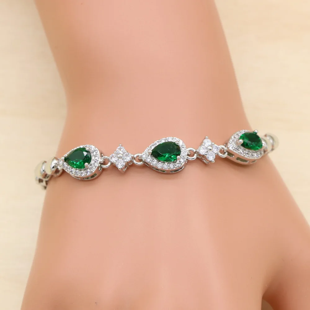 Hot Sell Natural Green Cubic Zirconia White CZ Silver 925 Jewelry Charm Bracelet Christmas Gifts For Women Length 18+3cm