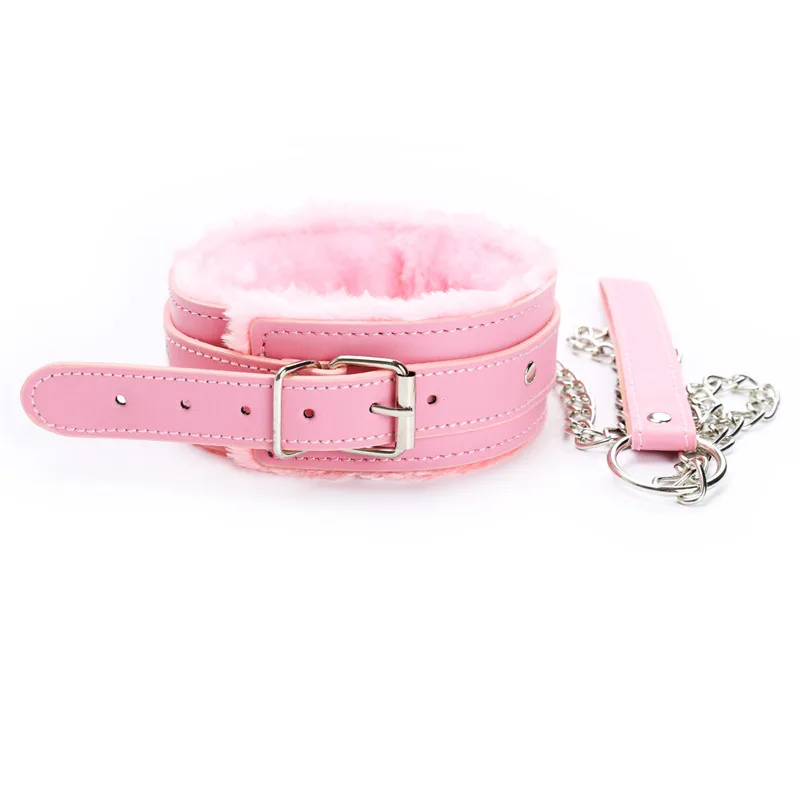 Sexy Pink PU Leather Chain Collar with Leash BDSM Bondage Sex Toys Fetishs Collar Adult Games Sex Accessories Toys for Adults