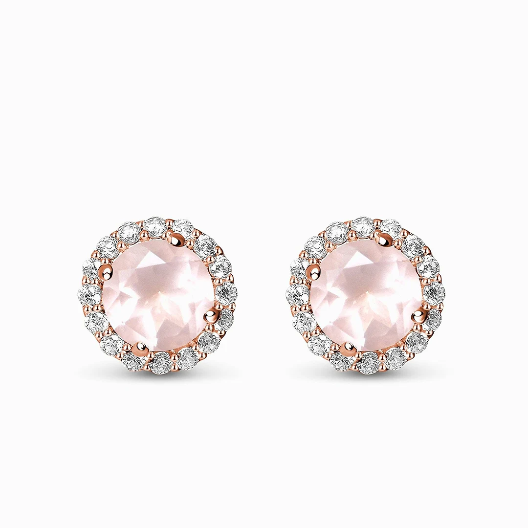 

Hot Selling 925 Sterling Silver Stud Earrings Round 6mm Rose Quartz Earrings For Women Gift