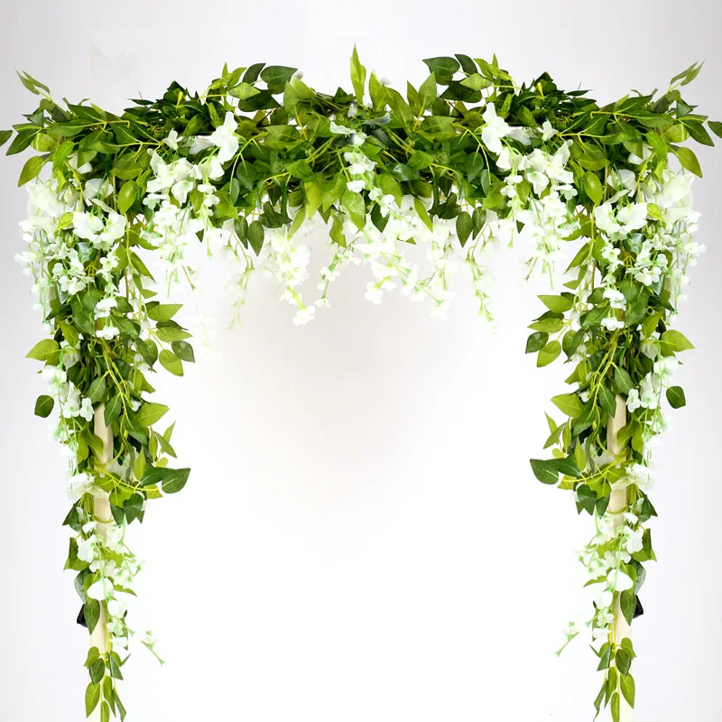 1.8M Wisteria Artificial Flowers Vine Garland Wedding Arch Decoration Fake Plants Foliage Rattan Trailing Faux Flowers Ivy Wall