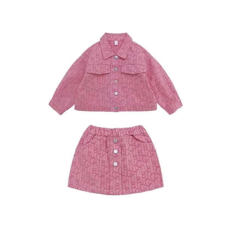 

2025 New Toddler Baby Girl Clothes Set Clothes Long Sleeve Jacket Tops Pink MiNi Skirt 2Pcs Outfits 2-7Y