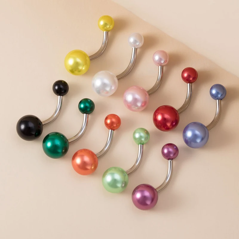 

10pcs Fake Pearl Belly Button Rings Colorful Navel Piercing Belly Ring Bar Stud Surgical Steel for Women Sexy Body Jewelry 14G