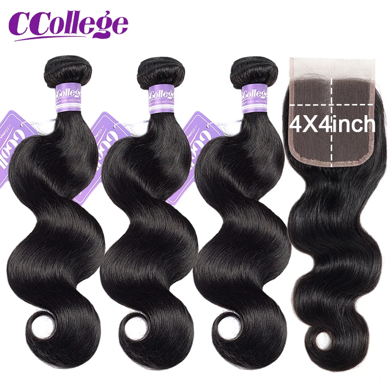 

Ccollege 3 Bundles Brazilian Body Wave With Closure Double Weft Non Remy Human Hair Bundles With Closure Natural Color Bundles