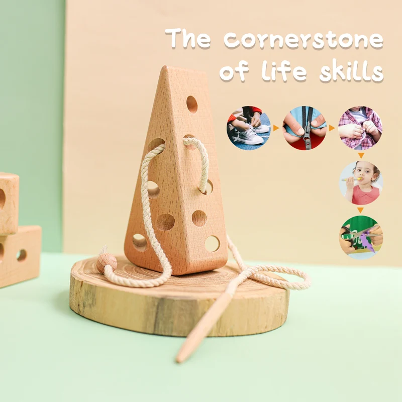 Bite Bites Wooden Cheese Stringing Toy Montessori Educational For Kids String Threading Lacing Kids Learning Toys Children Toys