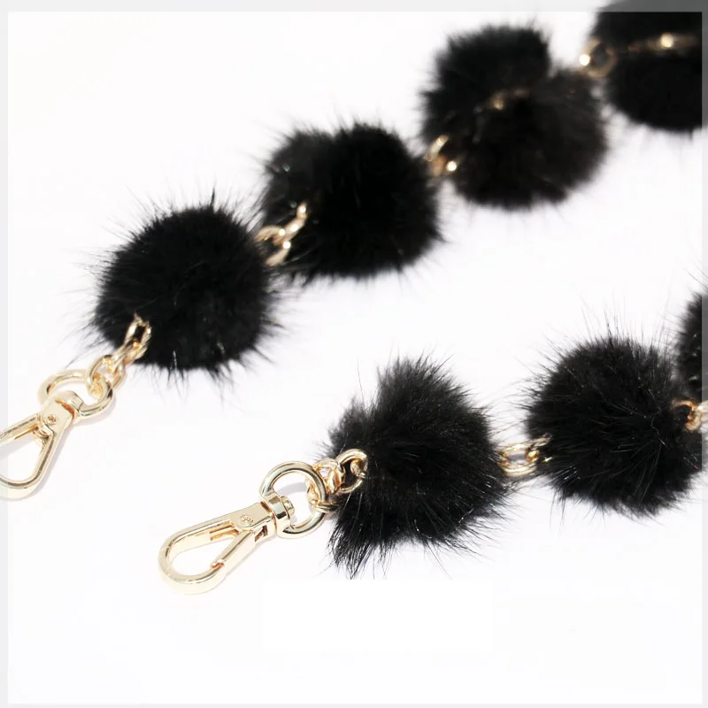 Shoulder Bag Strap Part Accessories Apply To Handbag Real Mink Fur Pompom Ball White Short B3