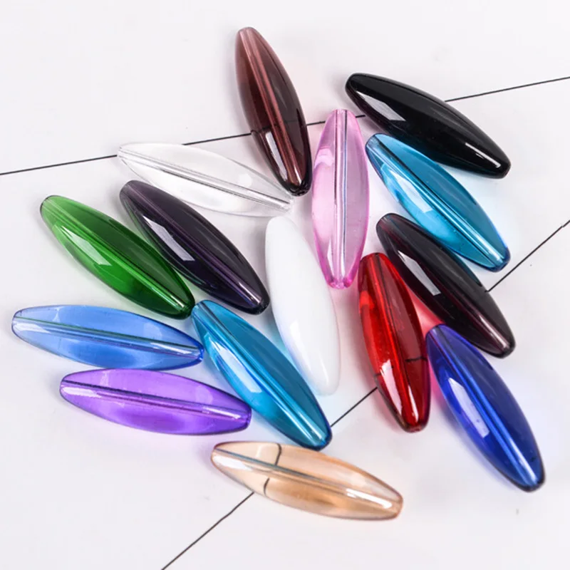 5pcs Long Oval Tube Shape 40mm x 12mm Glossy Crystal Glass Loose Beads For Jewelry Making DIY Crafts Findings