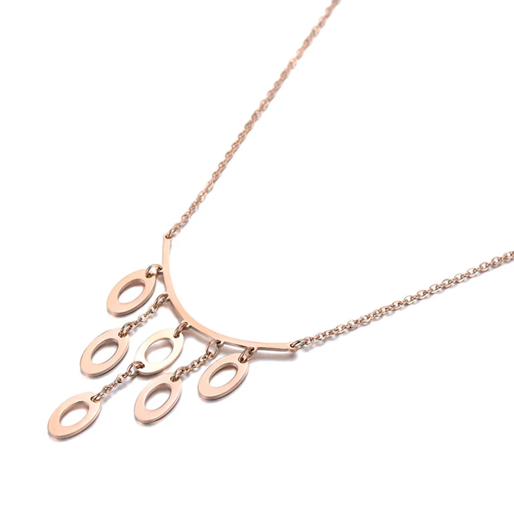 Lokaer Bohemia Titanium Stainless Steel 6Pcs Oval Geometry Pendant Necklace Jewelry Trendy Charm Necklace For Women Girls N19115
