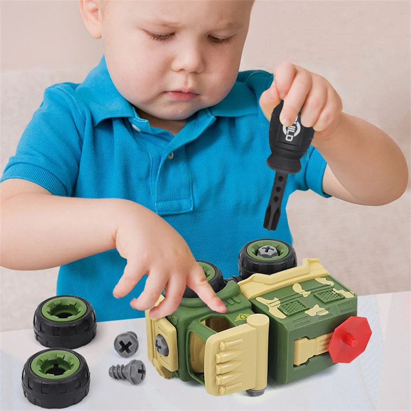 DIY Hand Assembled Car Toys Pull Back Military Vehicle Mini Models Motorcycle Tank Toy Detachable Kids Educational Puzzle Toys