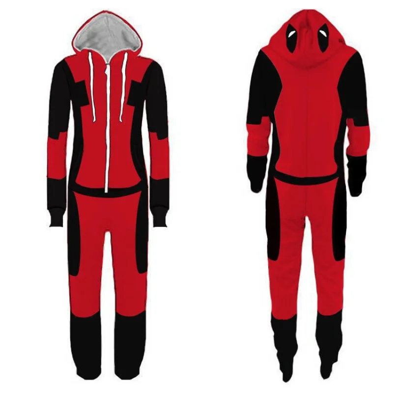 Superhero Deadpool cosplay costume men's and women's autumn and winter Plush Jumpsuit pajamas