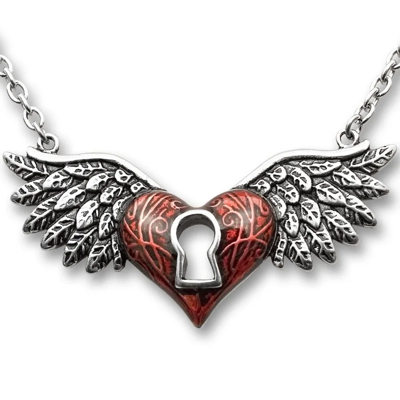 Vintage Gothic Red Heart Wing Pendant Necklace Trend Men and Women Motorcycle Punk Pendant Necklace Jewelry Gift Wholesale