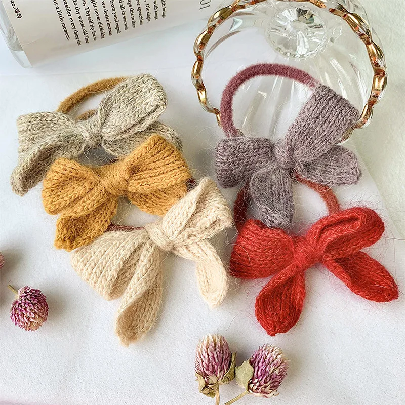 Korean Bowknot Hair Band Solid Color Knitted Scrunchie Hair Tie Fashion Hair Accessories For Women Girl Headwear Ponytail Holder