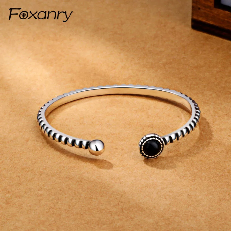 Foxanry Silver Color Vintage Weave Cuff Bangles & Bracelet Party Charms Jewelry Gifts for Women Size 55mm Adjustable