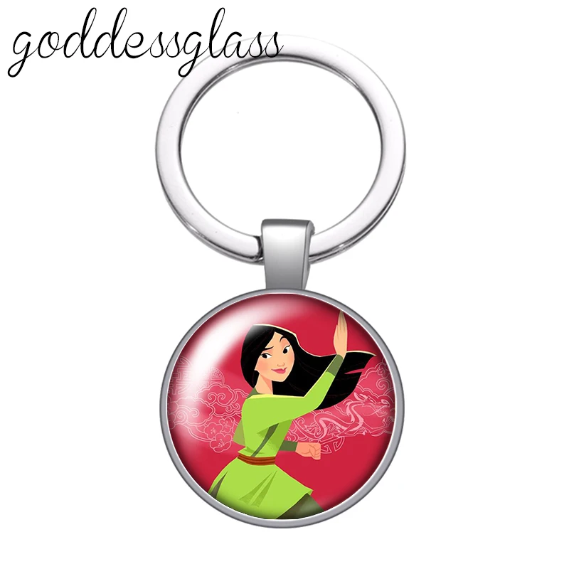 Princesses jasmine merida Mulan pochahontas glass cabochon keychain Bag Car key chain Ring Holder Charms keychains for Kids gift