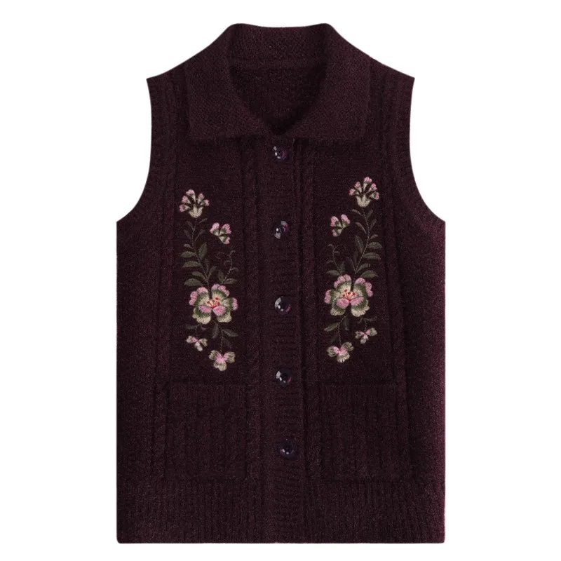 New 2024 Middle The Elderly Autumn Winter Women Sweater Cardigan Vest Female Knitting Waistcoat Single-Breasted Sweater