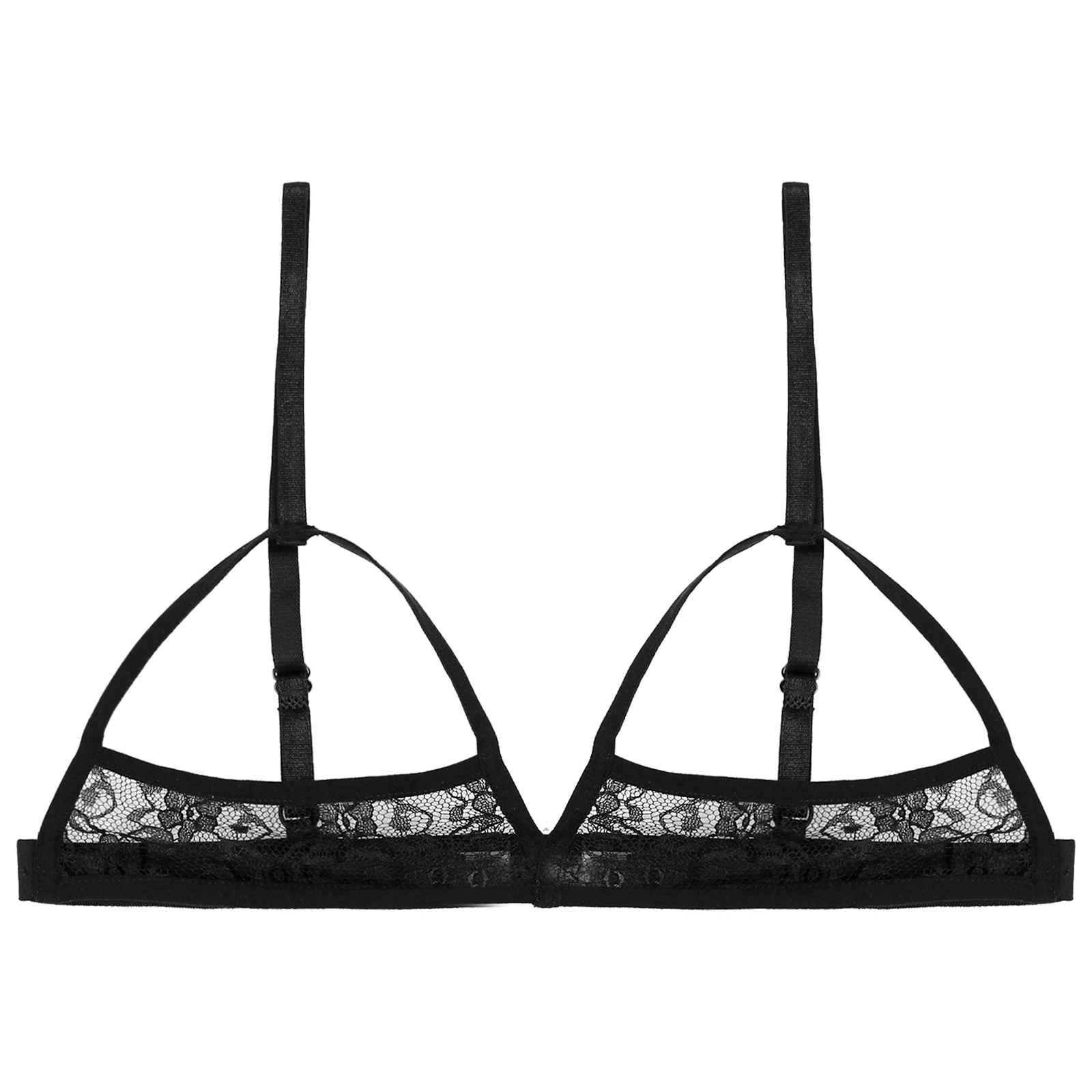 Women Sheer Open Cup Wireless Bras Adjustable Straps Unlined Bralette Sheer Lace Hollow Out Underwear Erotic Lingerie Nightwear