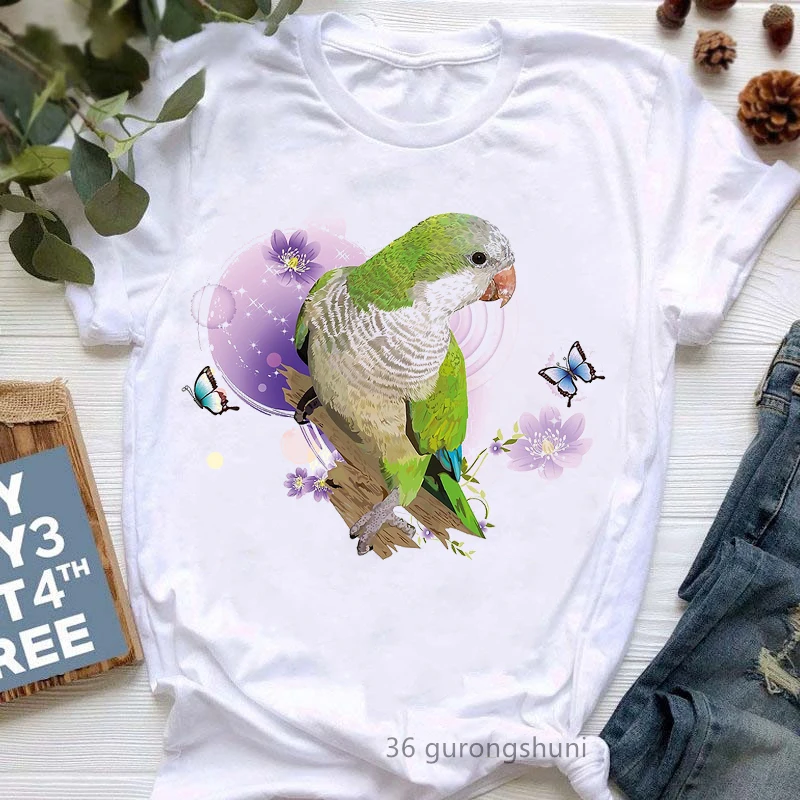 Crazy Bird Lady Graphic Print T-Shirt Women Clothes 2022 Kawaii Cockatiel Parrot Tshirt Femme Harajuku Shirt Summer Fashion Top